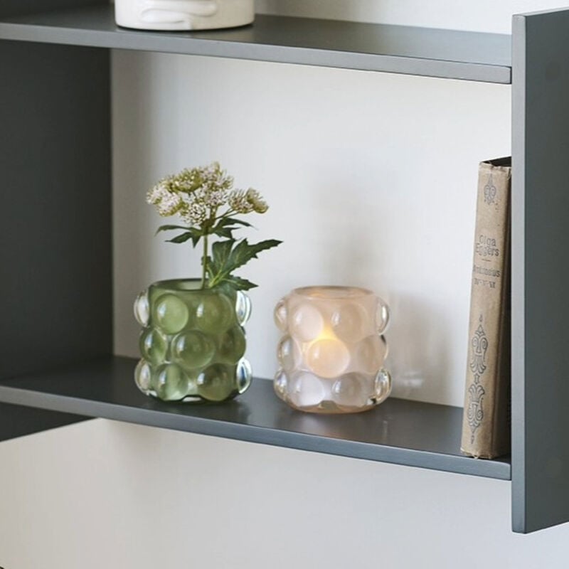 House Nordic Primavera lasinen kynttilänjalka 2 kpl setti beige/vihreä